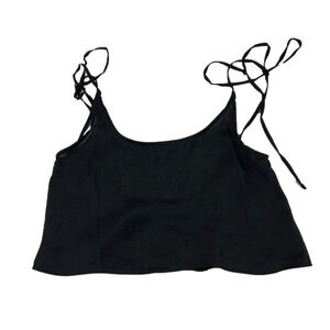 Olivaceous black  cropped top with shoulder ties